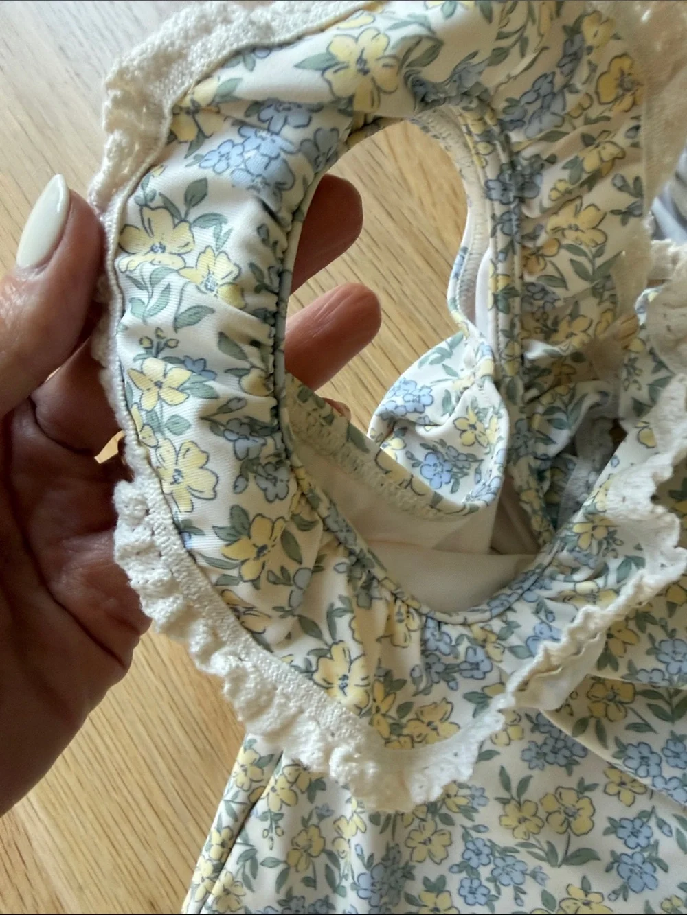 Rylee + Cru Floral Ruffle One-Piece Swim - Yellow, Light Blue & White